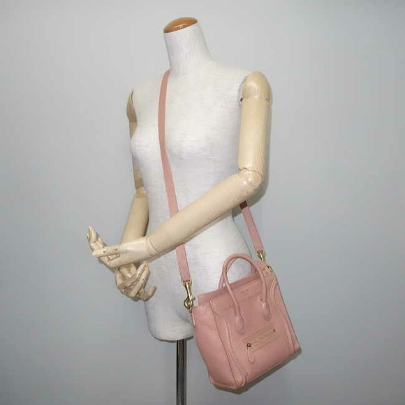 Celine Handbag Luggage Nano Shopper Leather Pink Beige - Picture 3 of 7